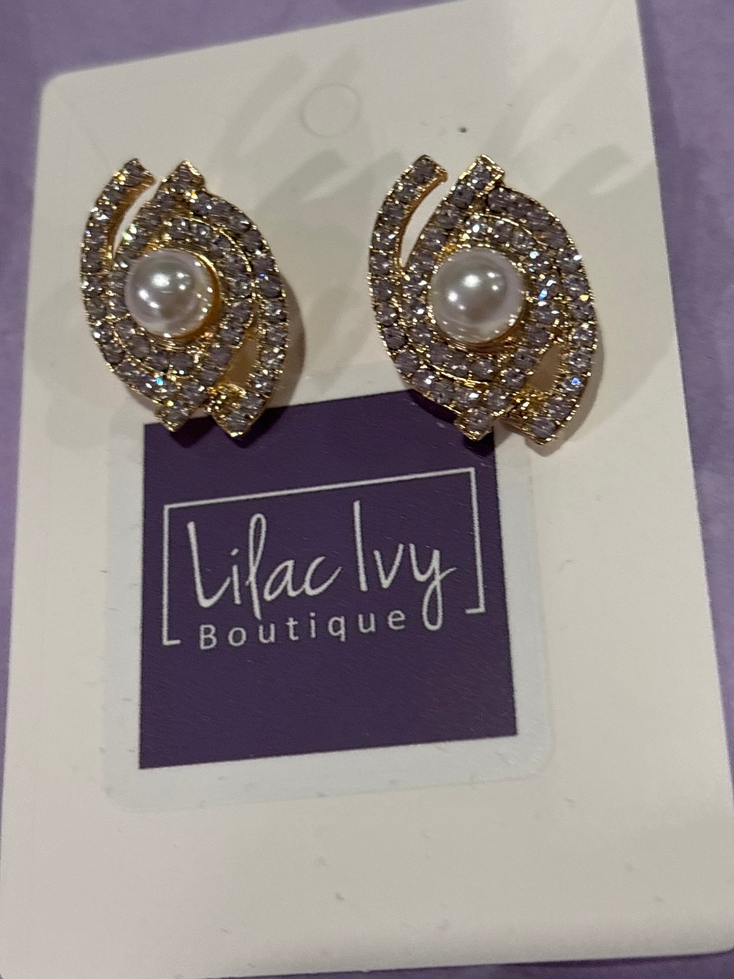 Rhinestone and pearl clip earrings