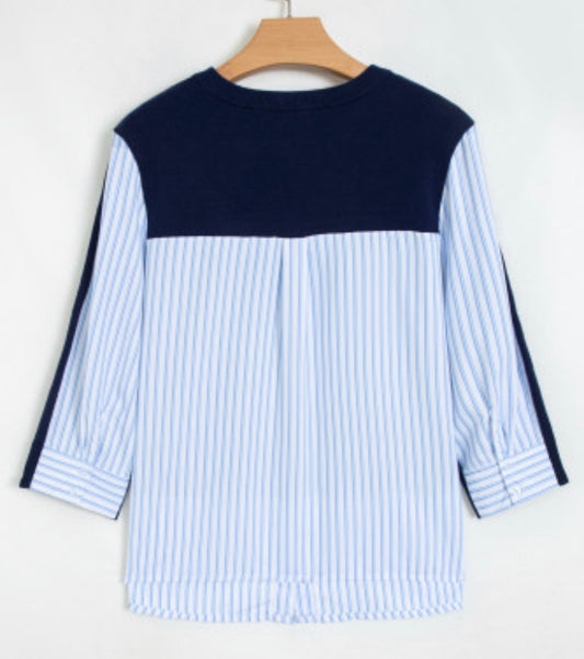 Navy blue long sleeve striped sweater