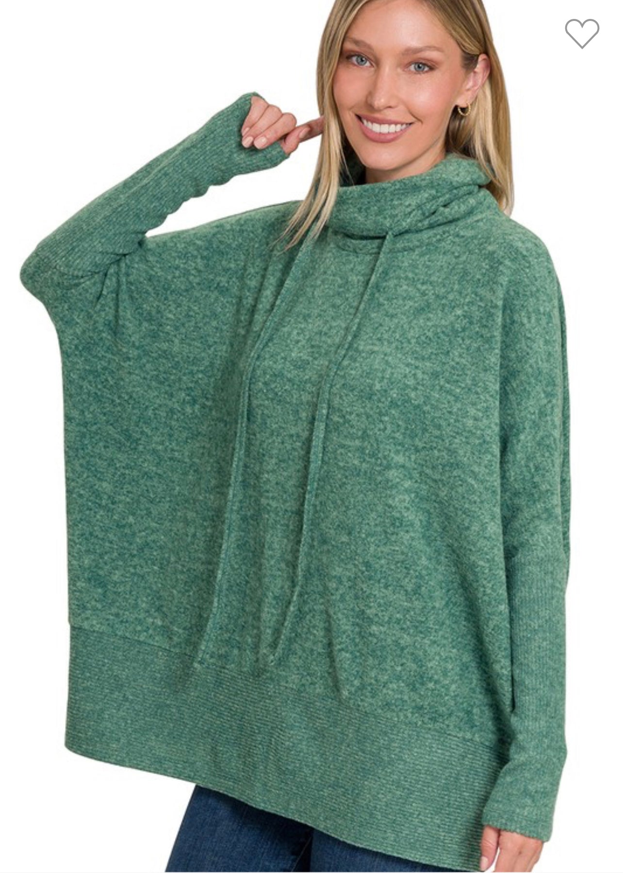 Cowl neck, dolman sleeve sweater, dark green