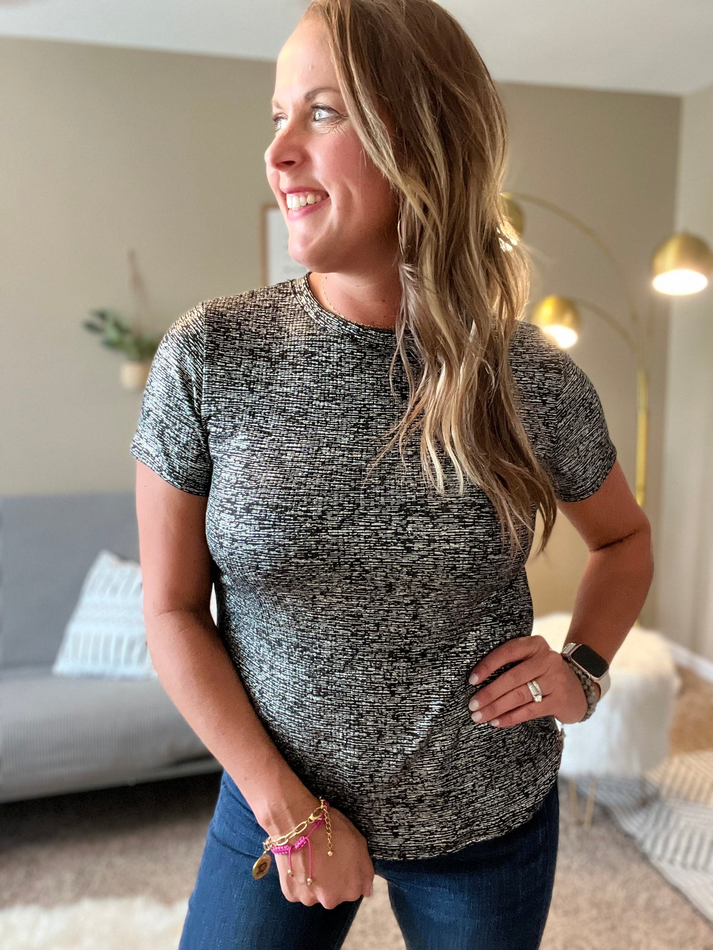 Solid short sleeve top - black or silver