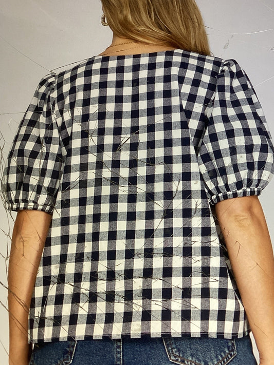 V-neck gingham checked top