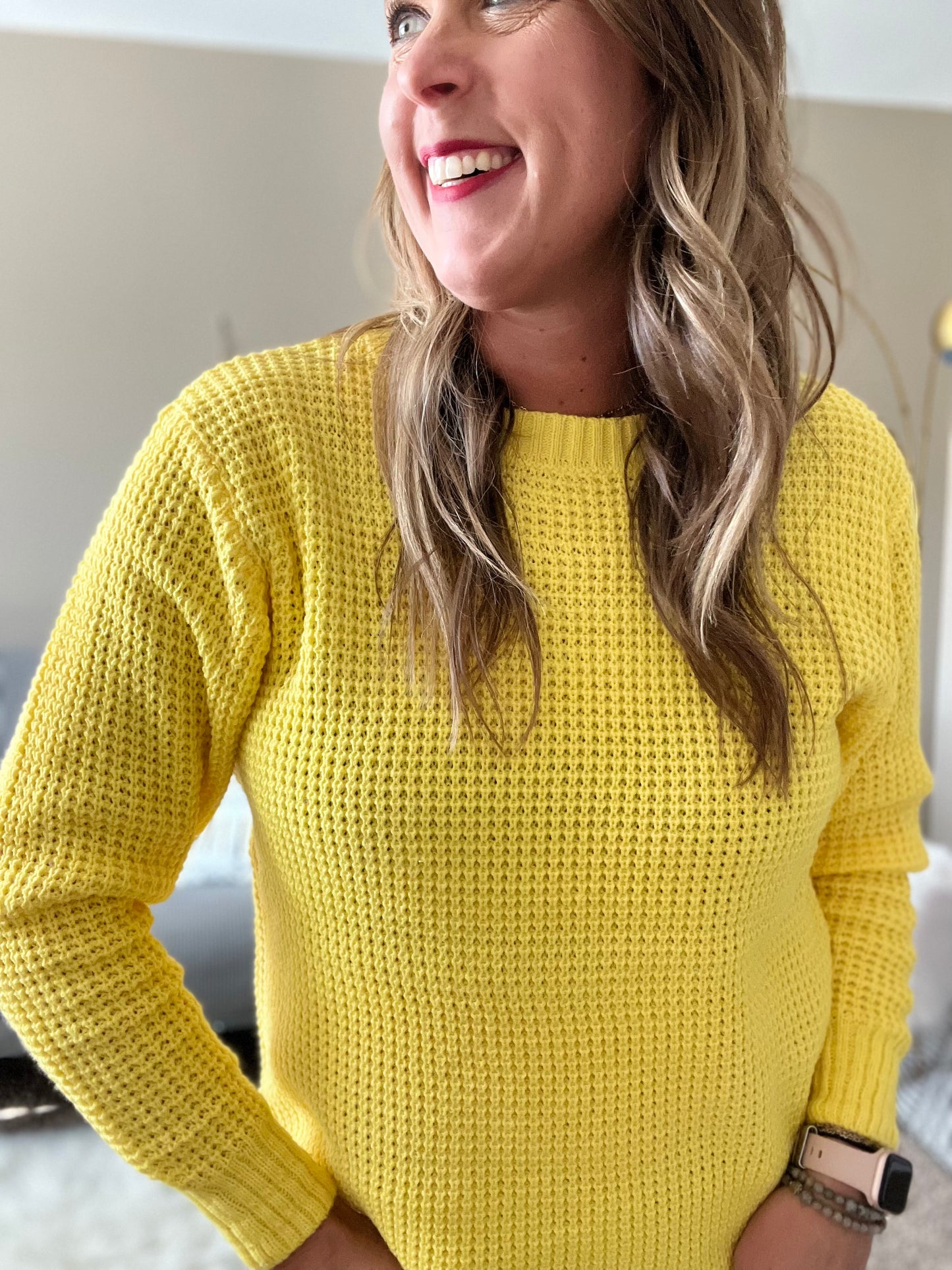 Hi-low waffle sweater- yellow
