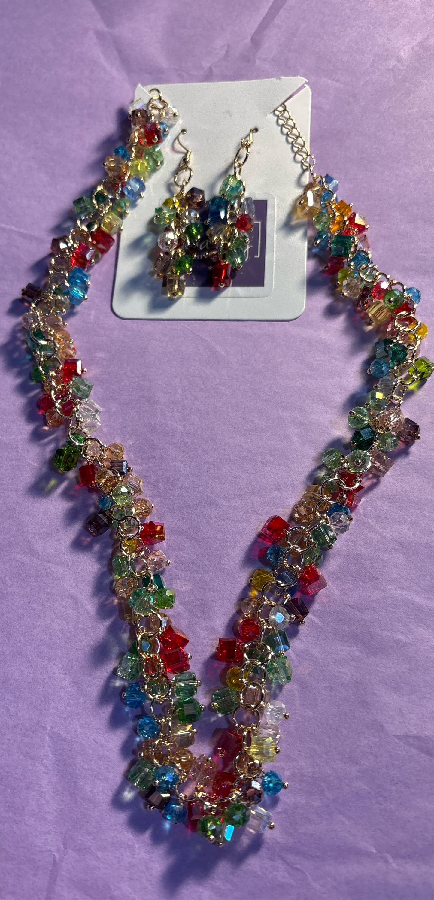 Multicolor stone necklace, and earrings