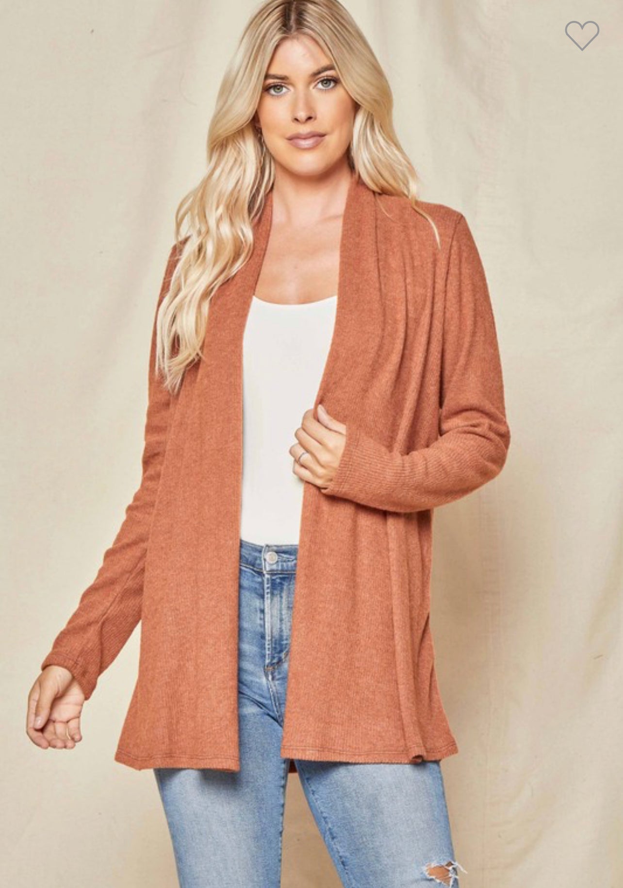 Brushed ribbed cardigan - rust