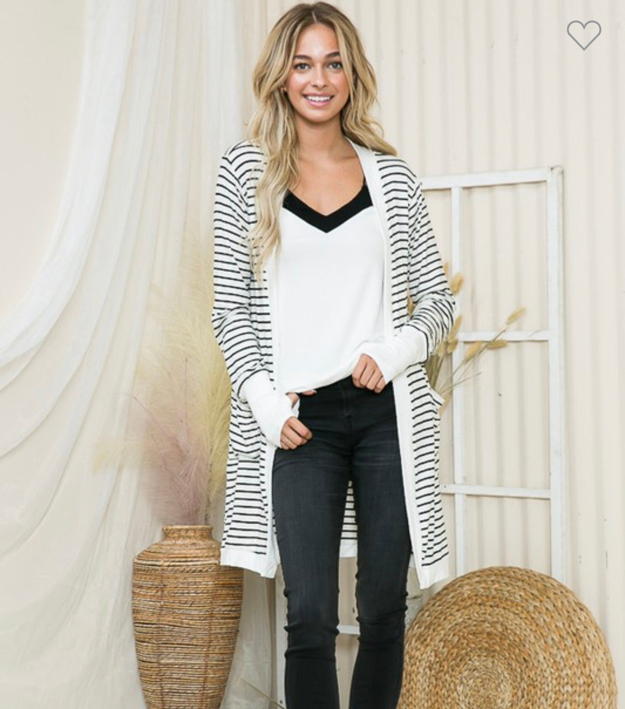 Stripe open midi cardigan with sample white/Black stripe