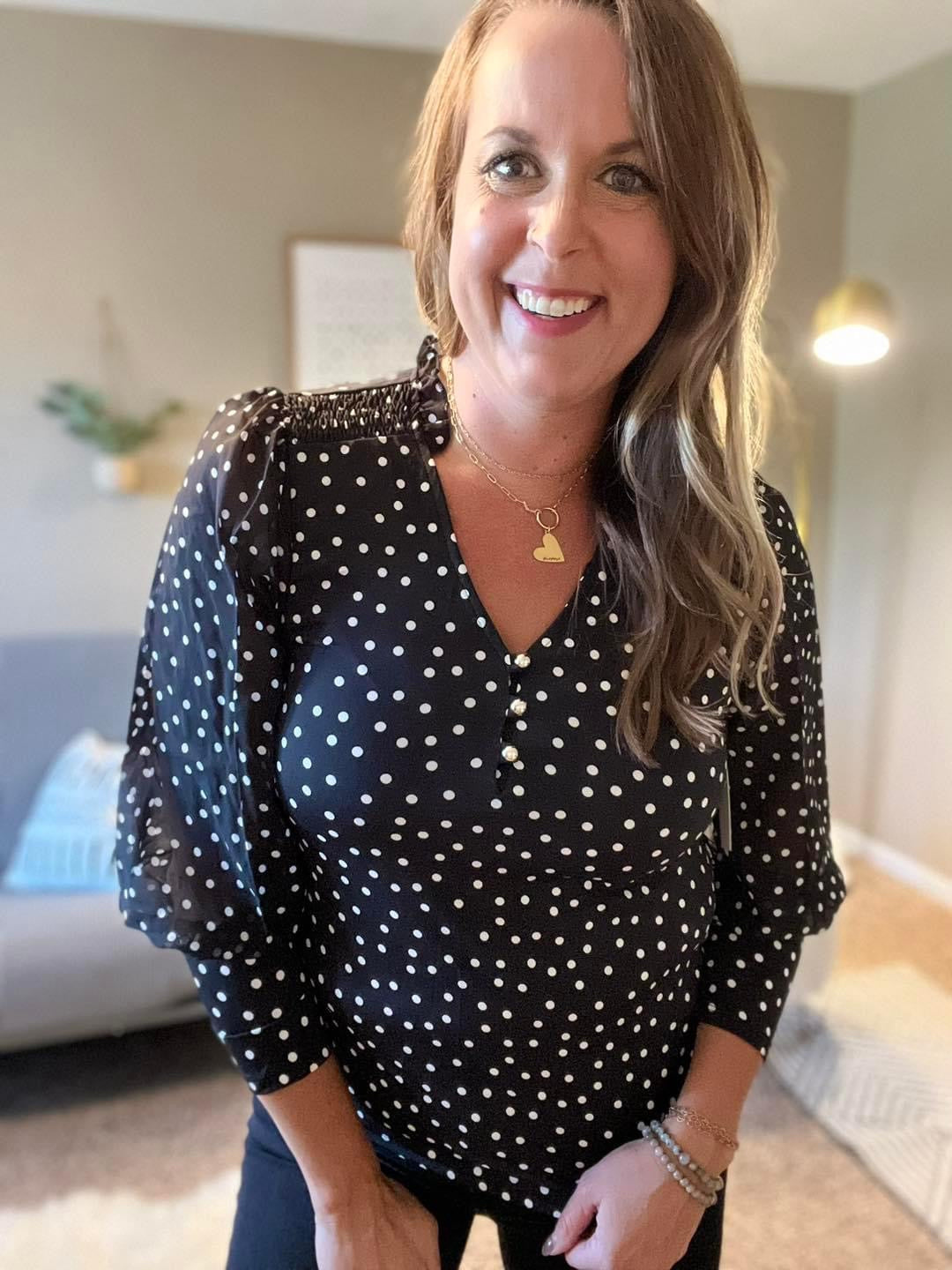 Ruffle V neck long sleeve blouse
