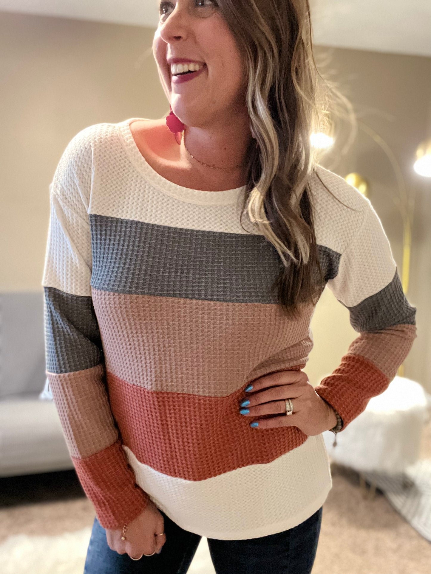 Color block waffle weave top