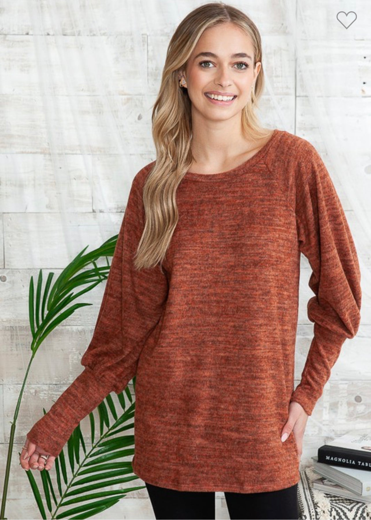 Super soft tunic top with bubble sleeves rust