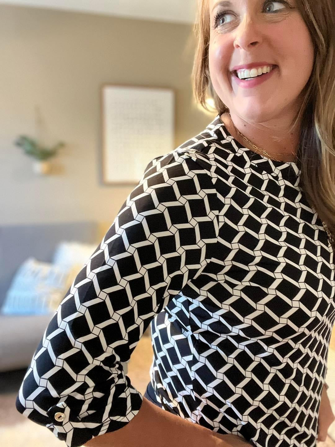 O-Ring zip printed blouse