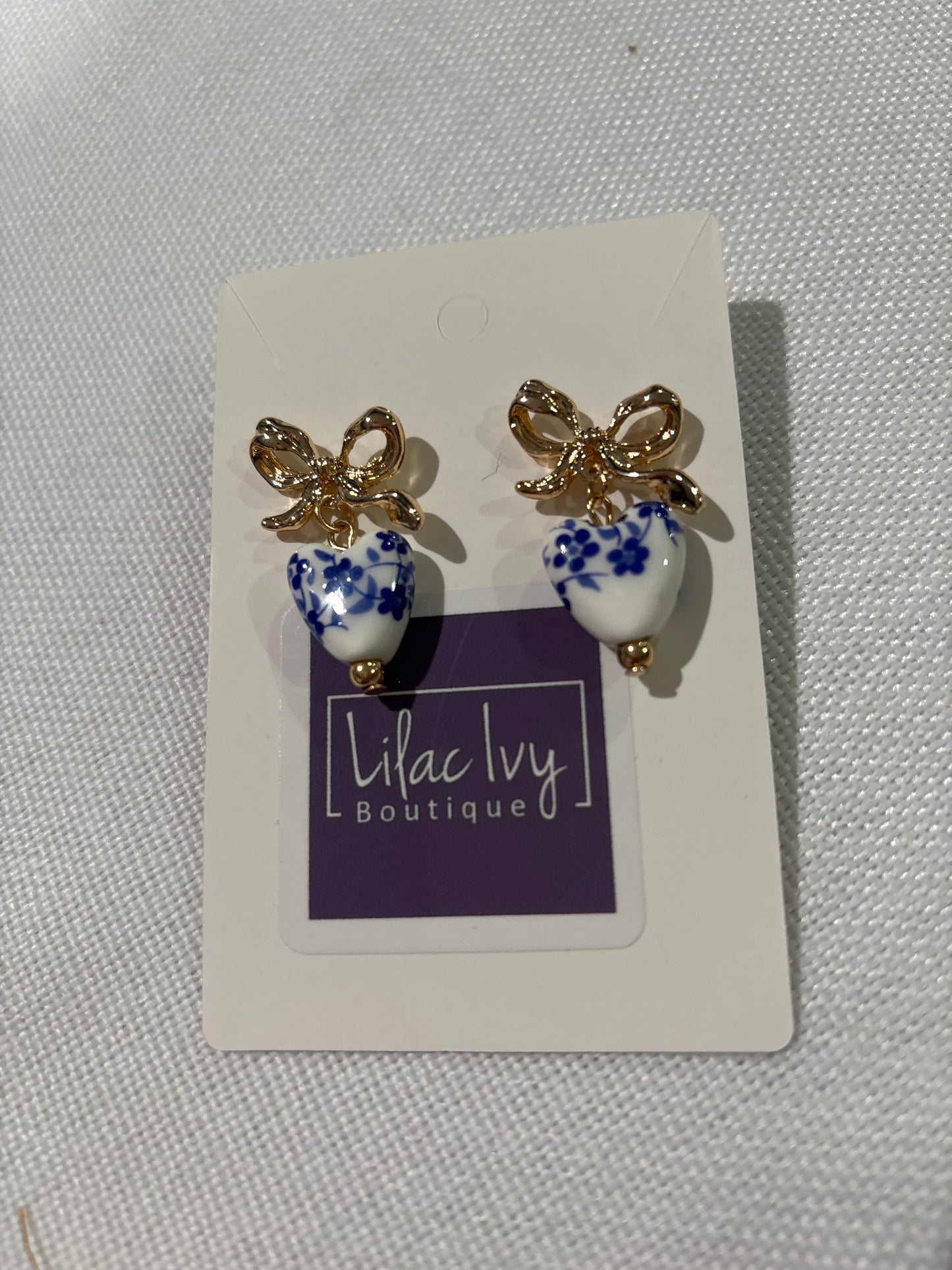 Porcelain Heart earrings with bow