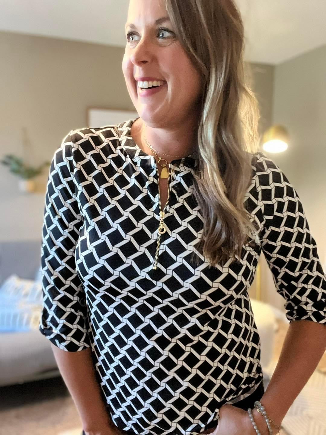 O-Ring zip printed blouse