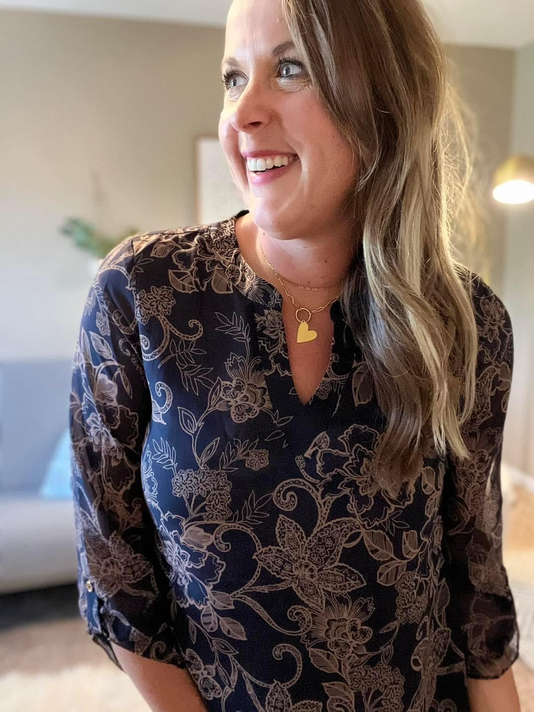 Printed asymmetrical hem blouse