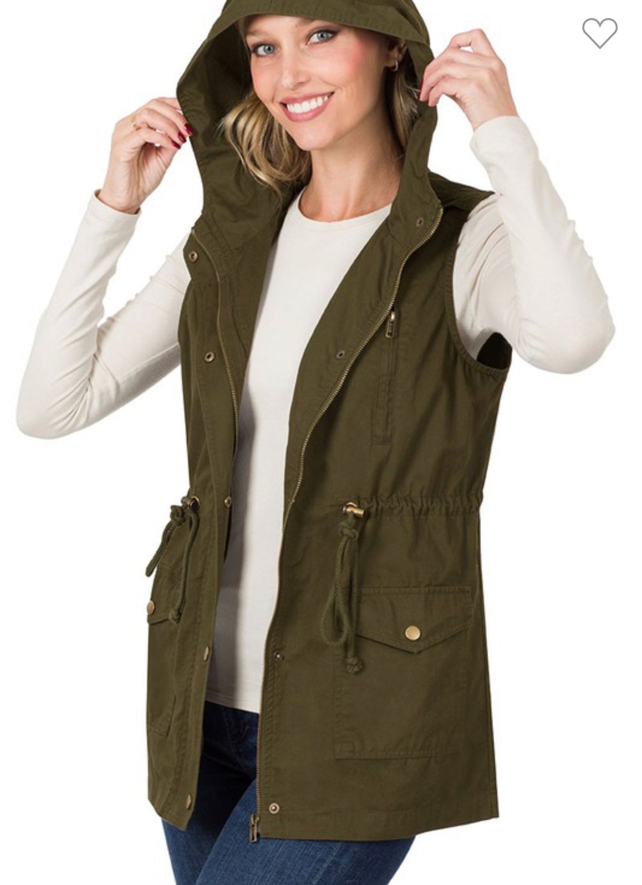 Drawstring waist military hoodie vest