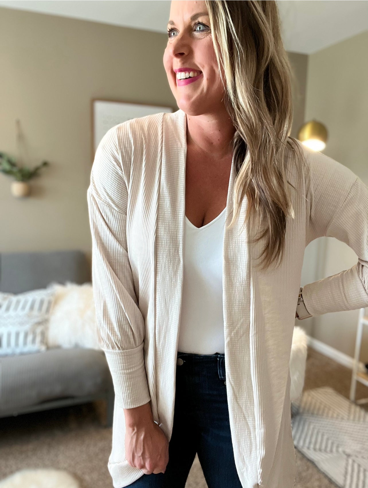 Ribbed cocoon cardigan - oatmeal