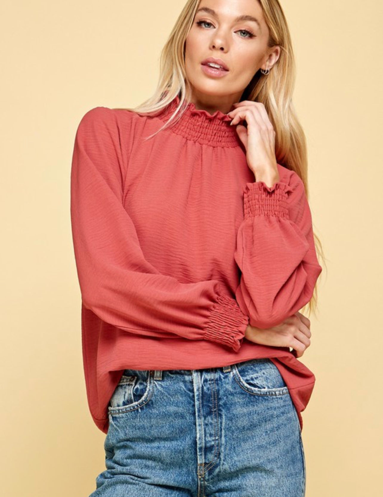Long sleeve high neck top terracotta