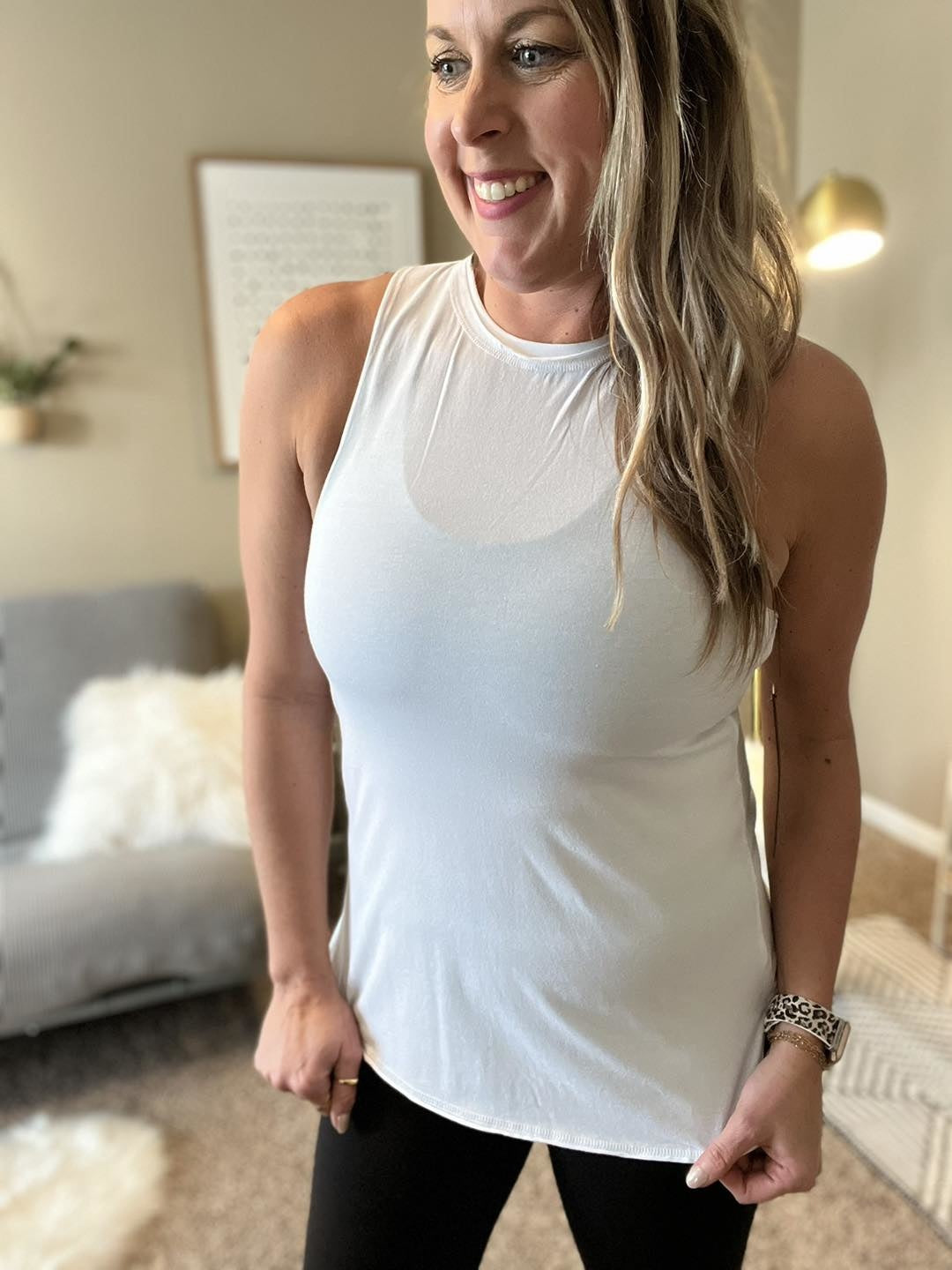 Shirred and gathered tank - white
