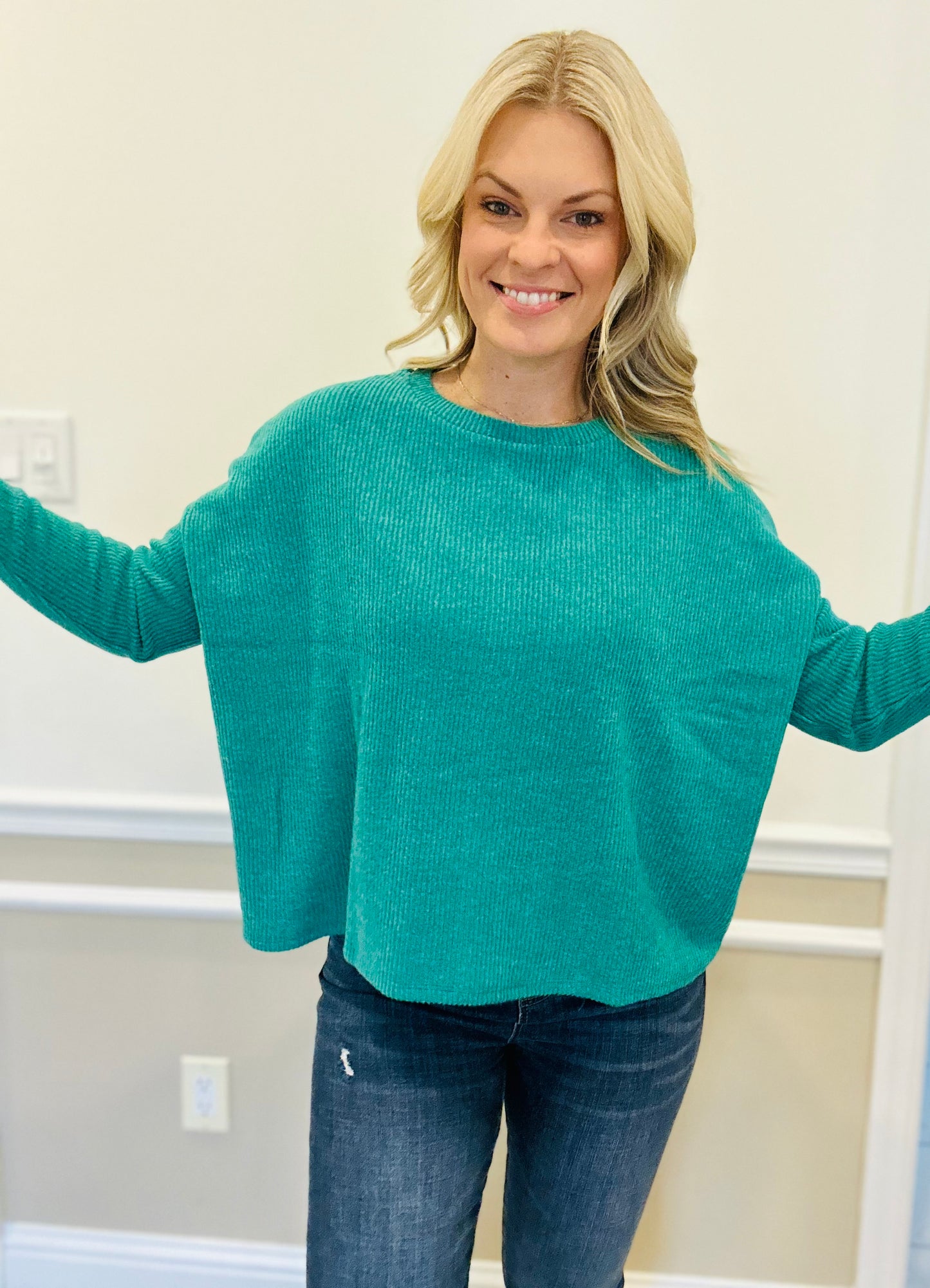 Ribbed dolman long sleeve sweater