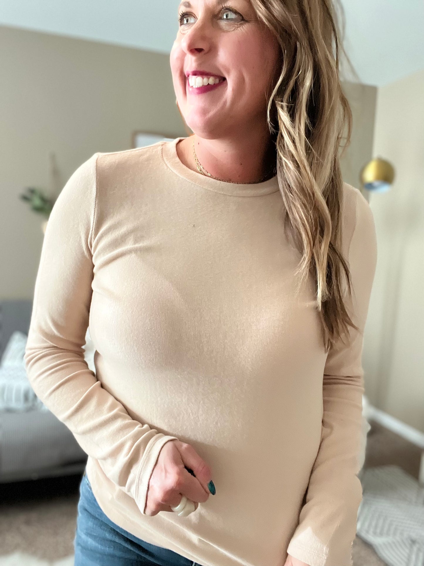 Brushed round neck knit top