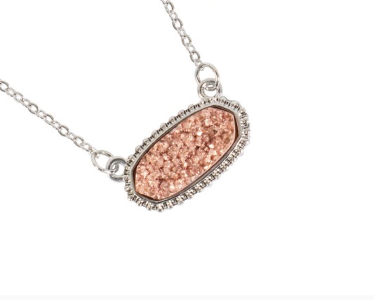 Druzy stone oval necklace silver