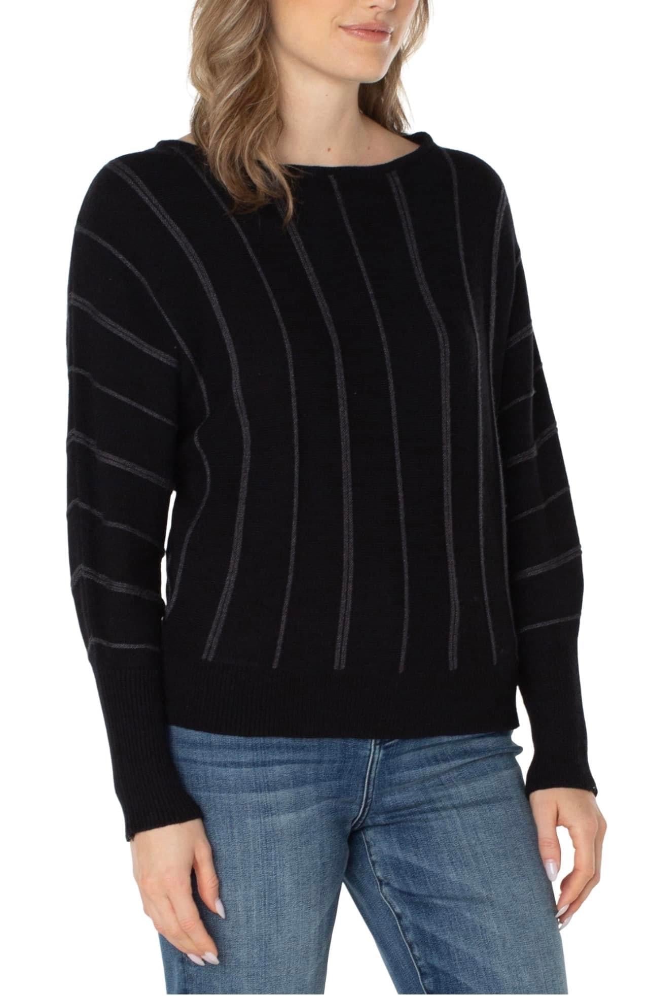Long sleeve dolman sweater with stripe Liverpool black