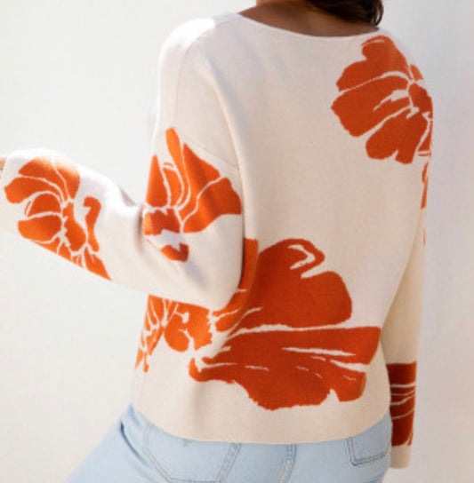 Flower pattern wide sleeve sweat sweater