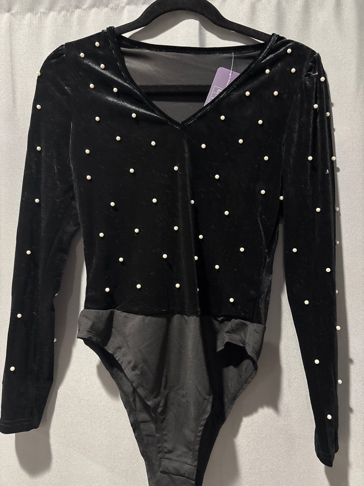 Black velvet, pearl bodysuit