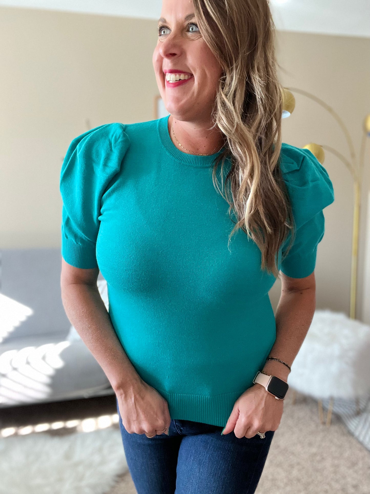 Puff short sleeve sweater - teal