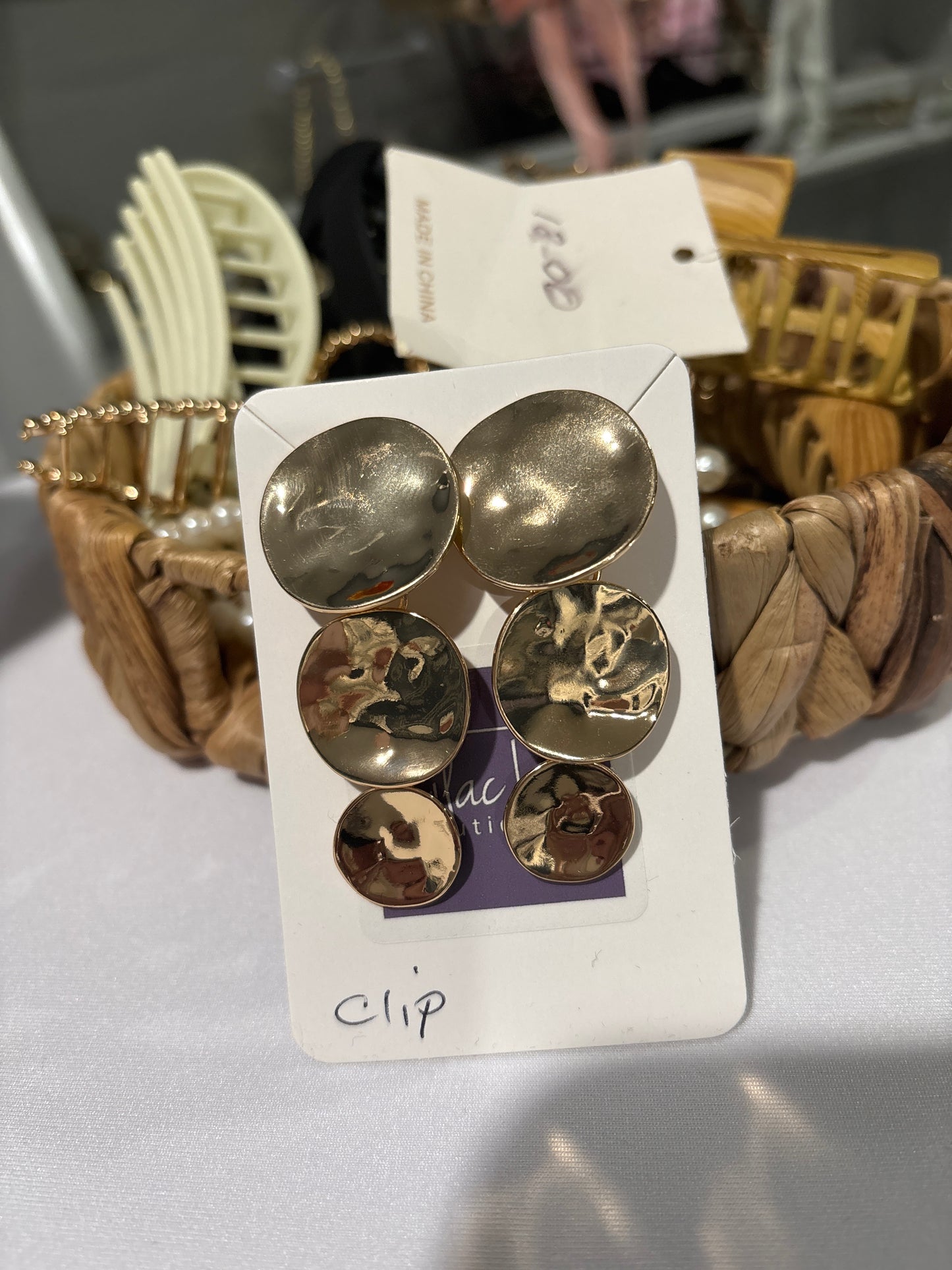 Three circle gold clip earrings