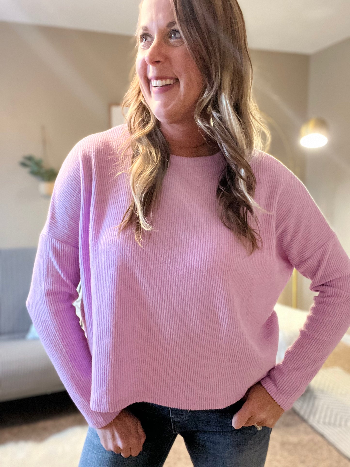 Ribbed dolman sleeve - lavender