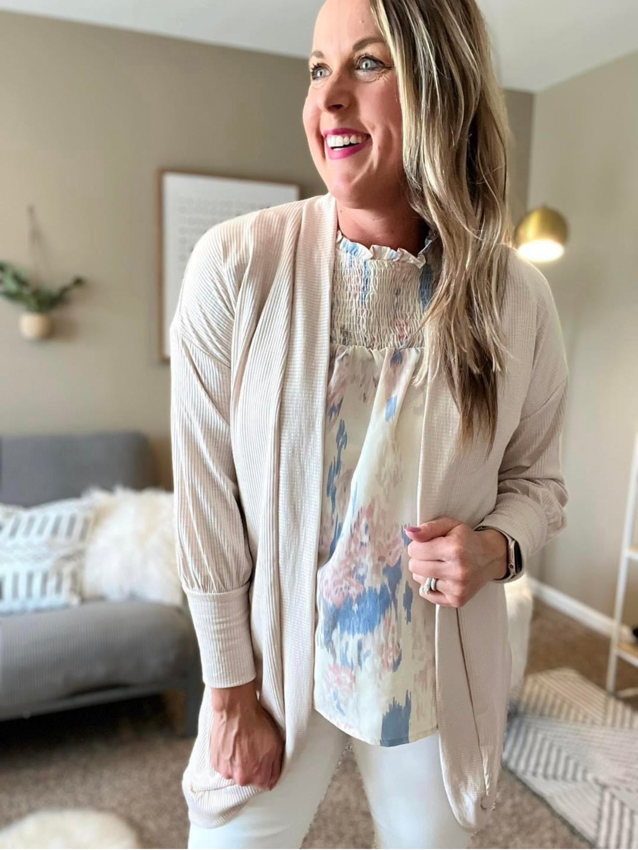 Ribbed cocoon cardigan - oatmeal