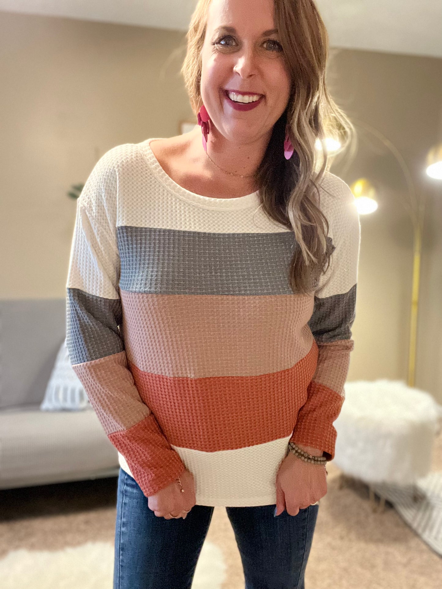 Color block waffle weave top