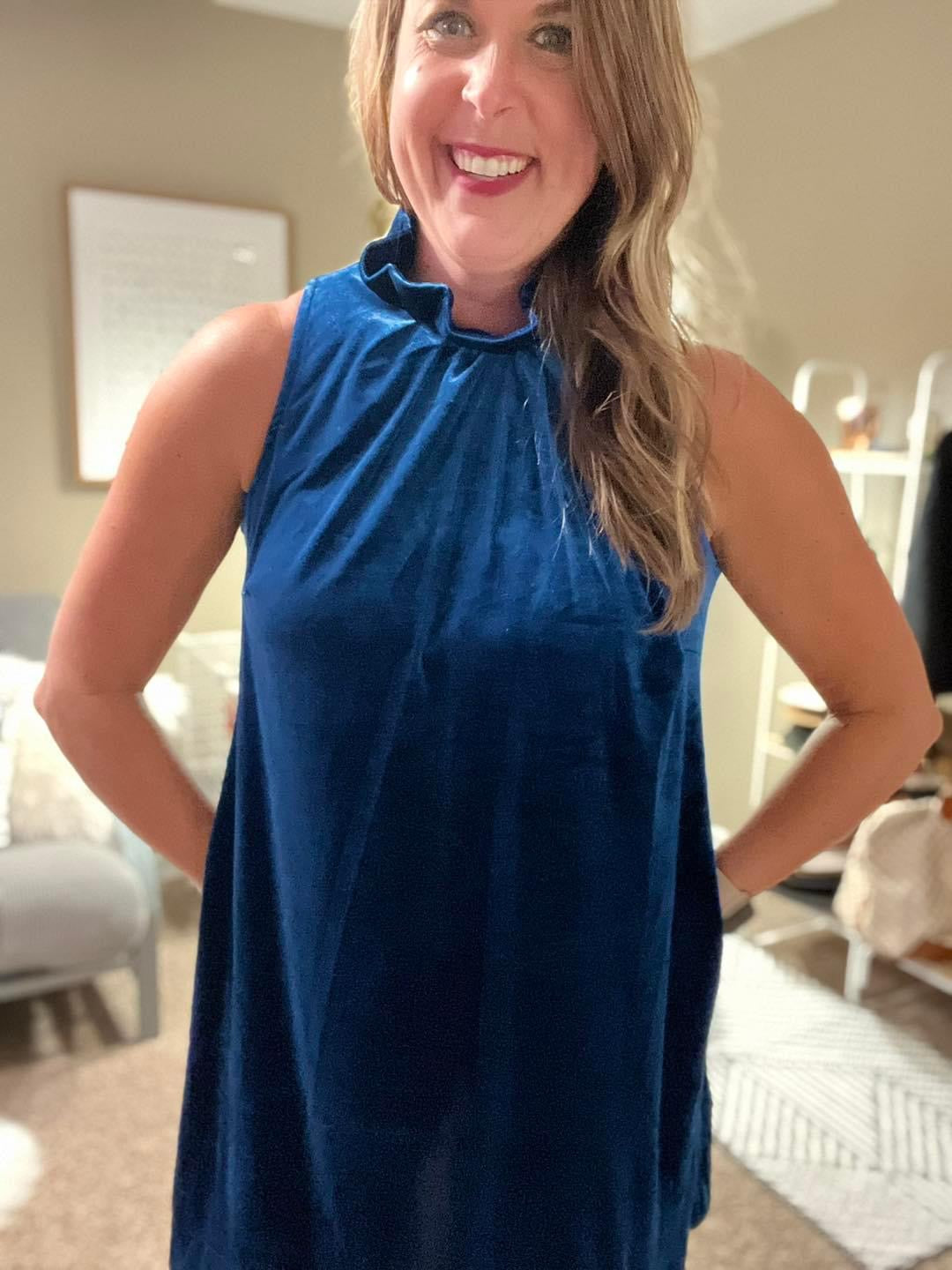 Velvet high neck dress teal