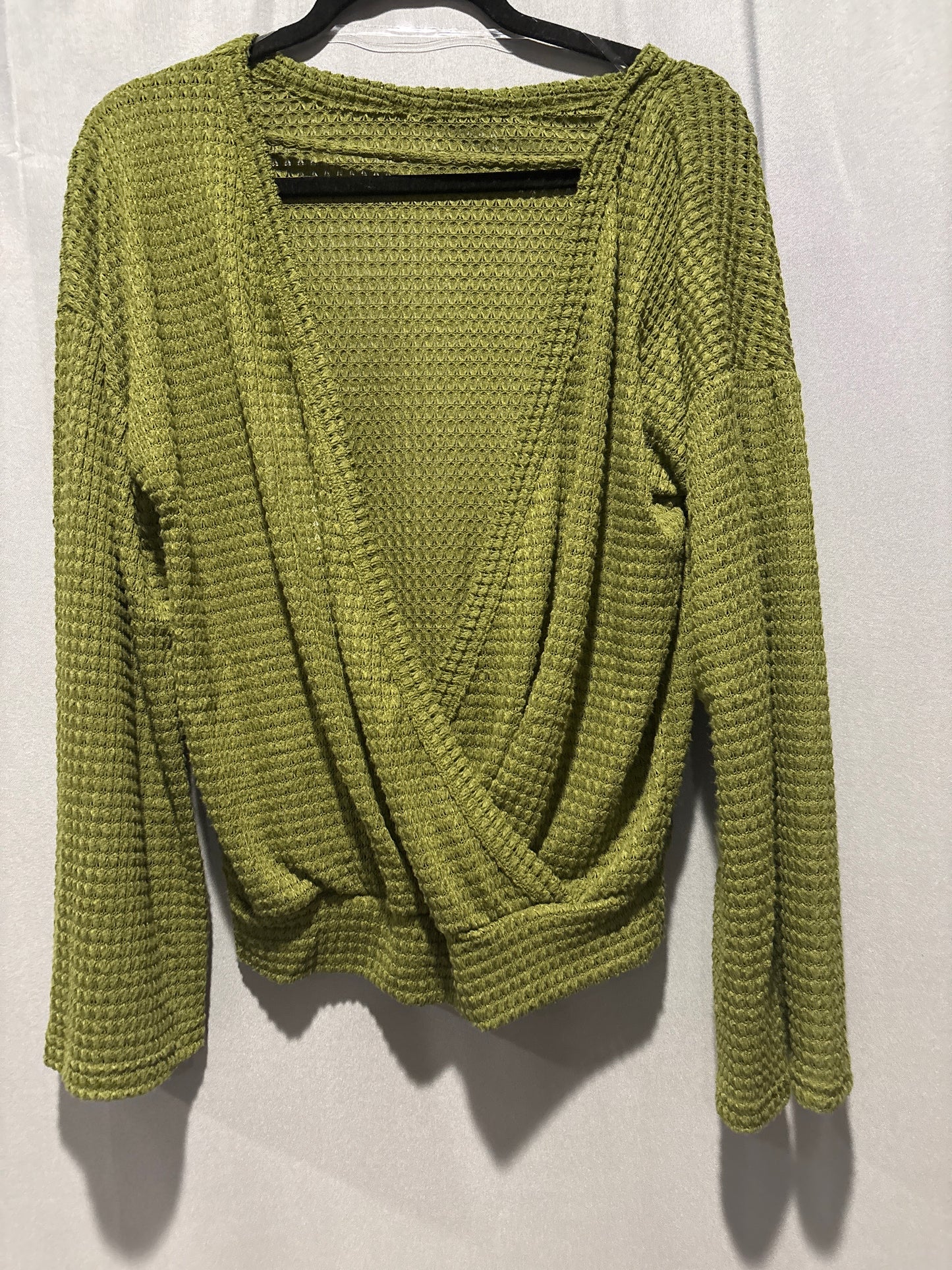 Waffle knit open back bell sleeve top