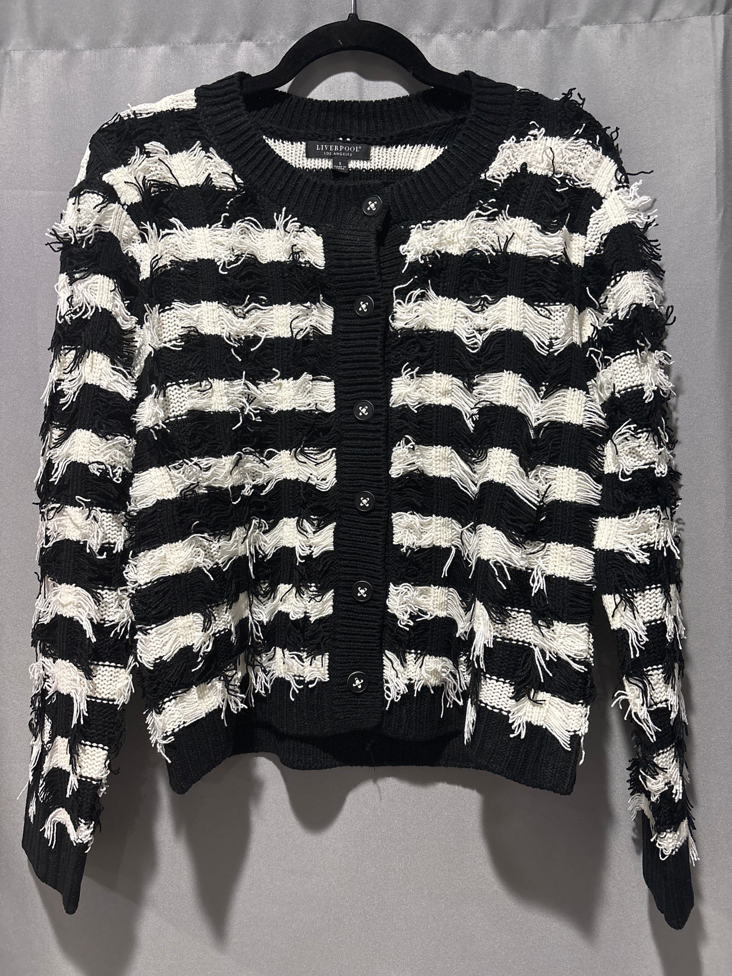 Liverpool long sleeve fringe striped cardigan