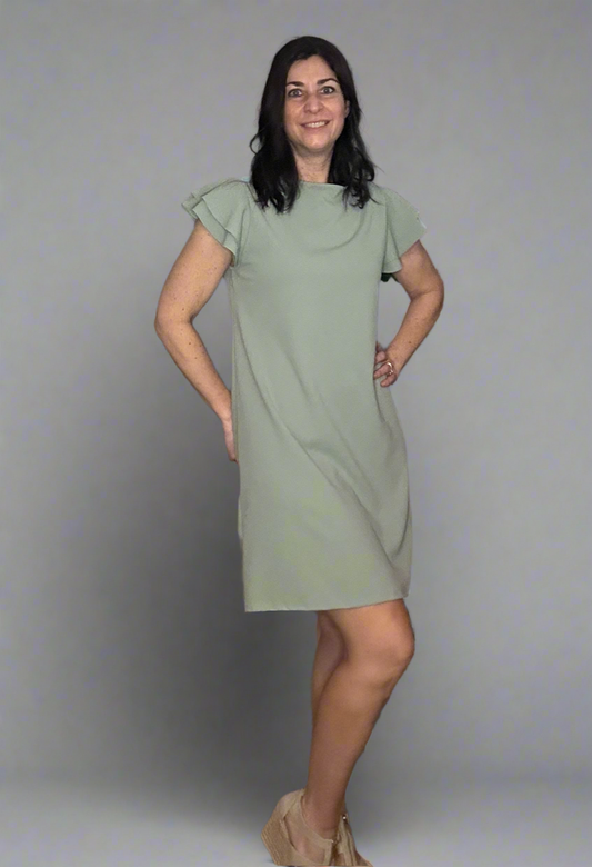 Ruffle sleeve solid tunic dress