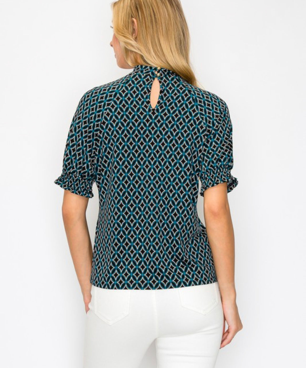 Mock neck short sleeve blouse