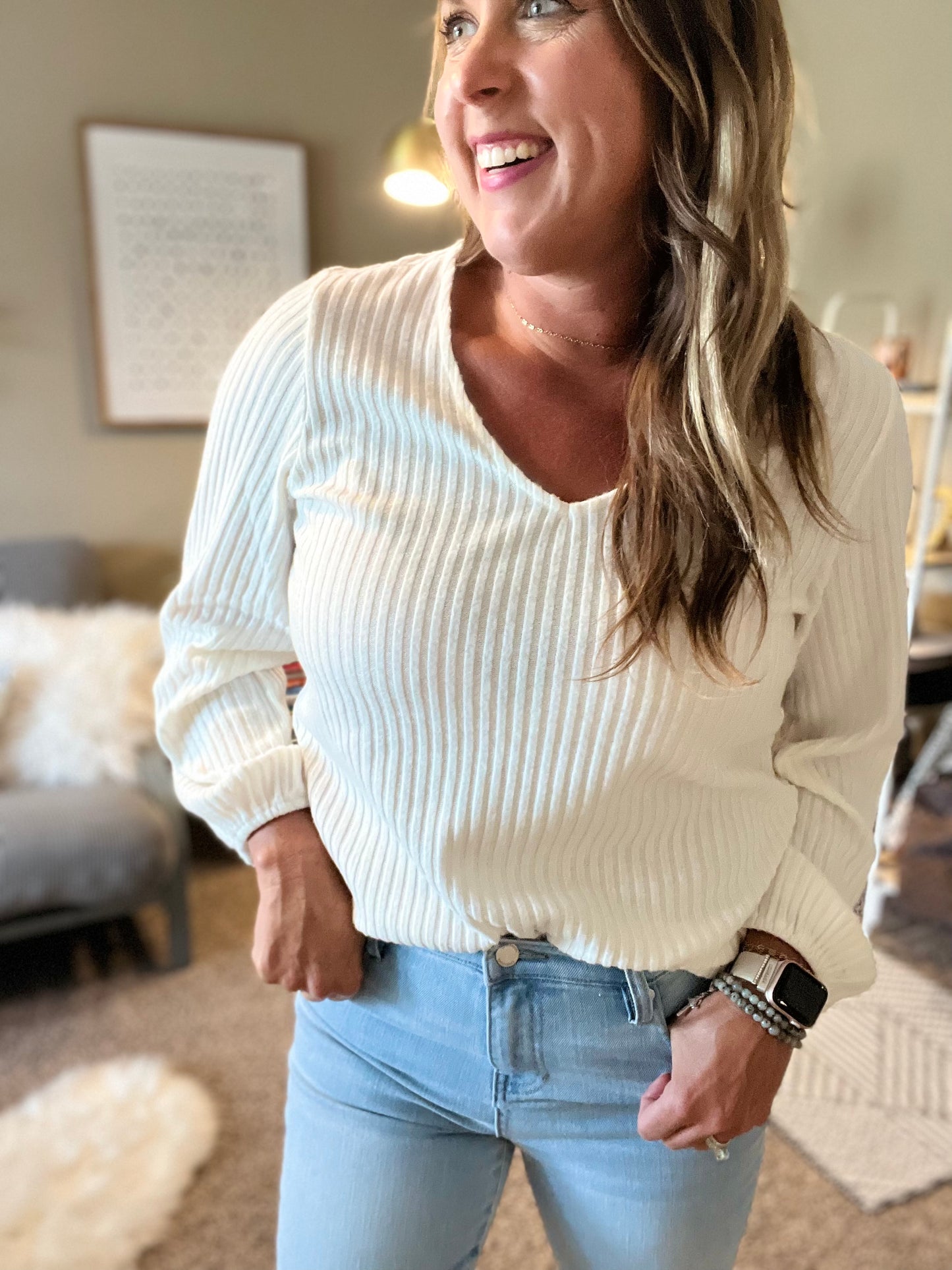 Twist back knit top Liverpool cream