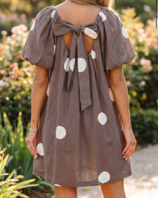 Polkadot, short, puff sleeve mini dress 