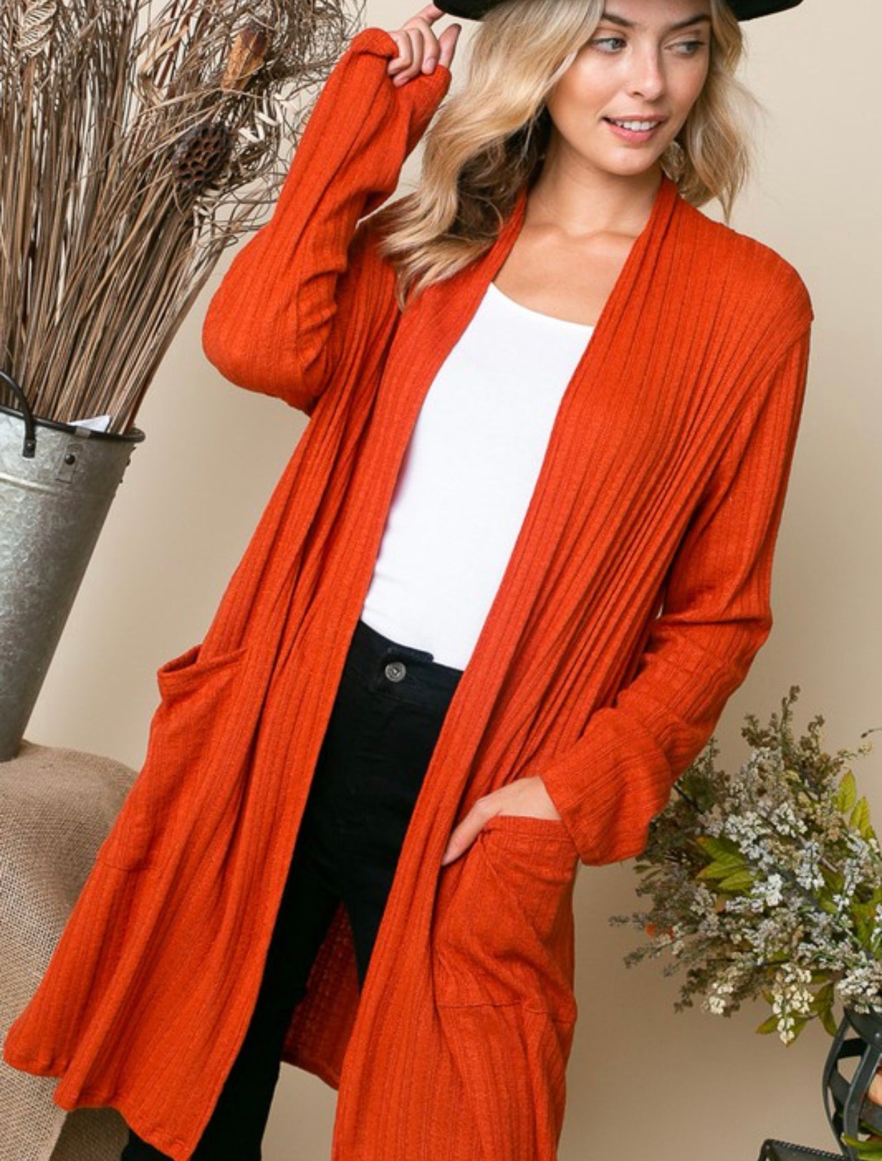 Cashmere variegated cardigan rust