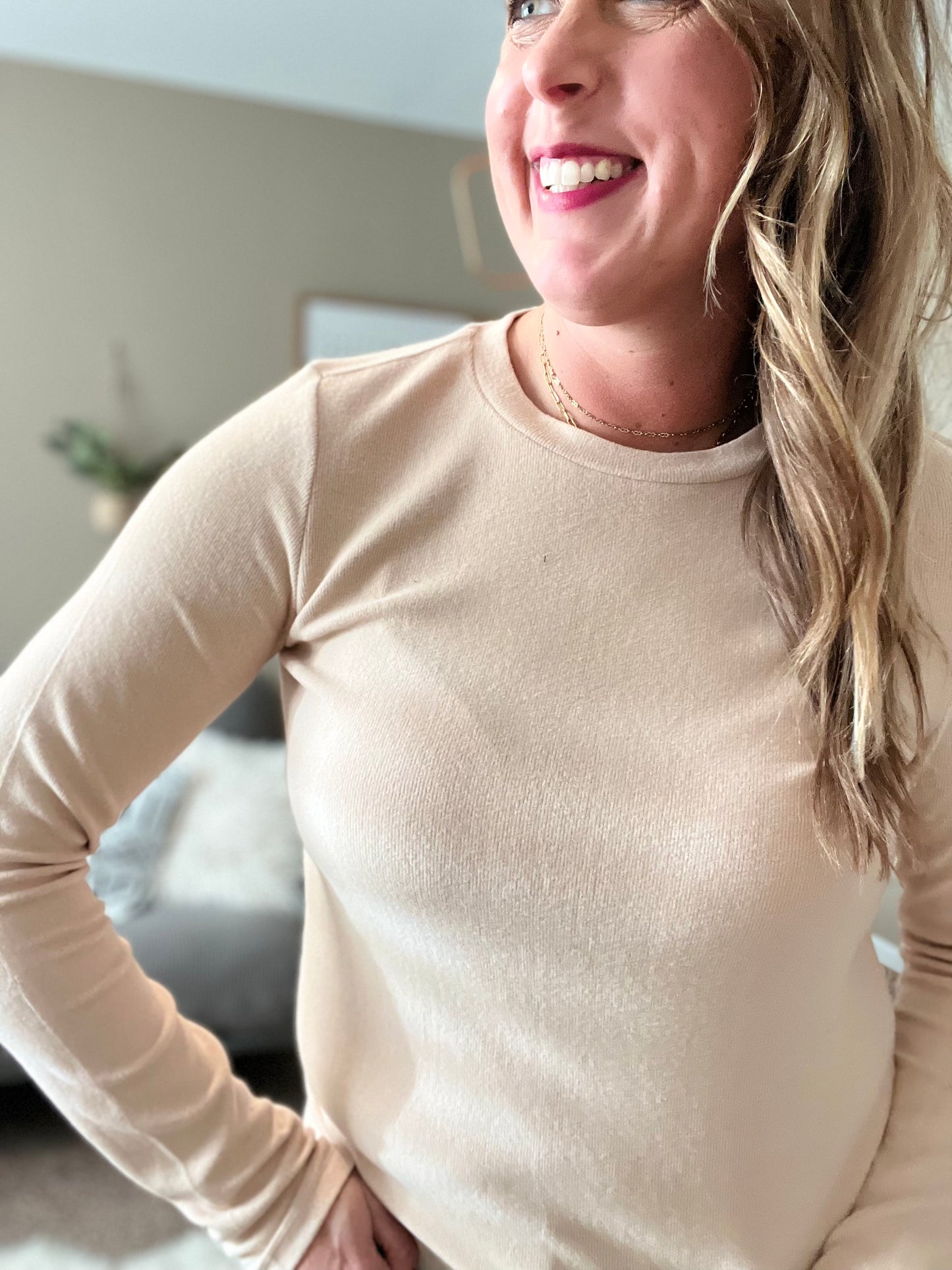 Brushed round neck knit top