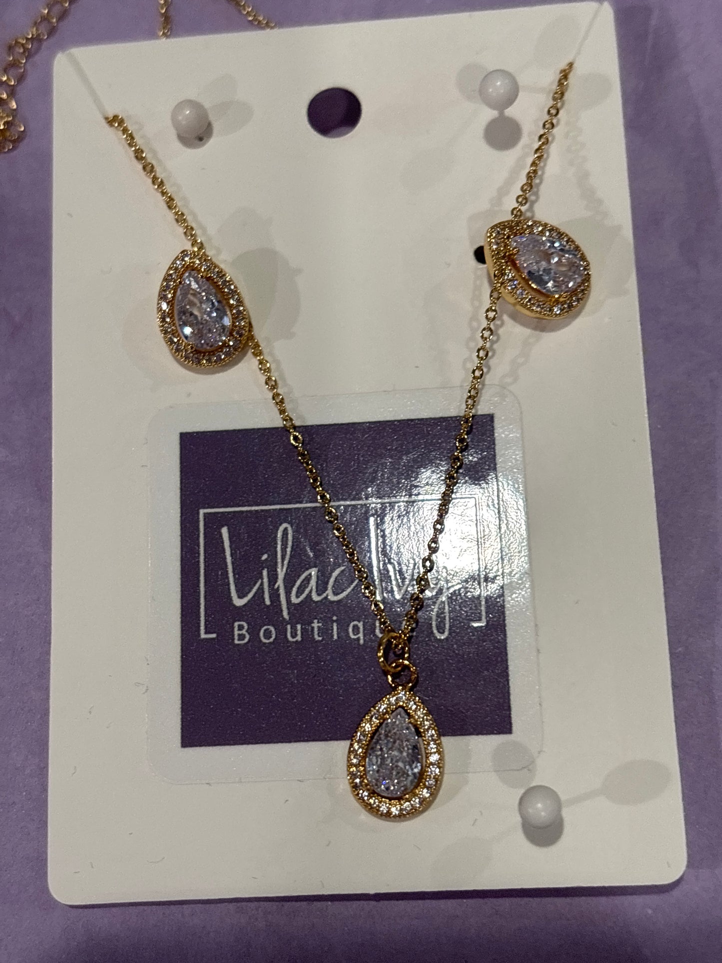 Oval crystal with rhinestones earrings, and necklace