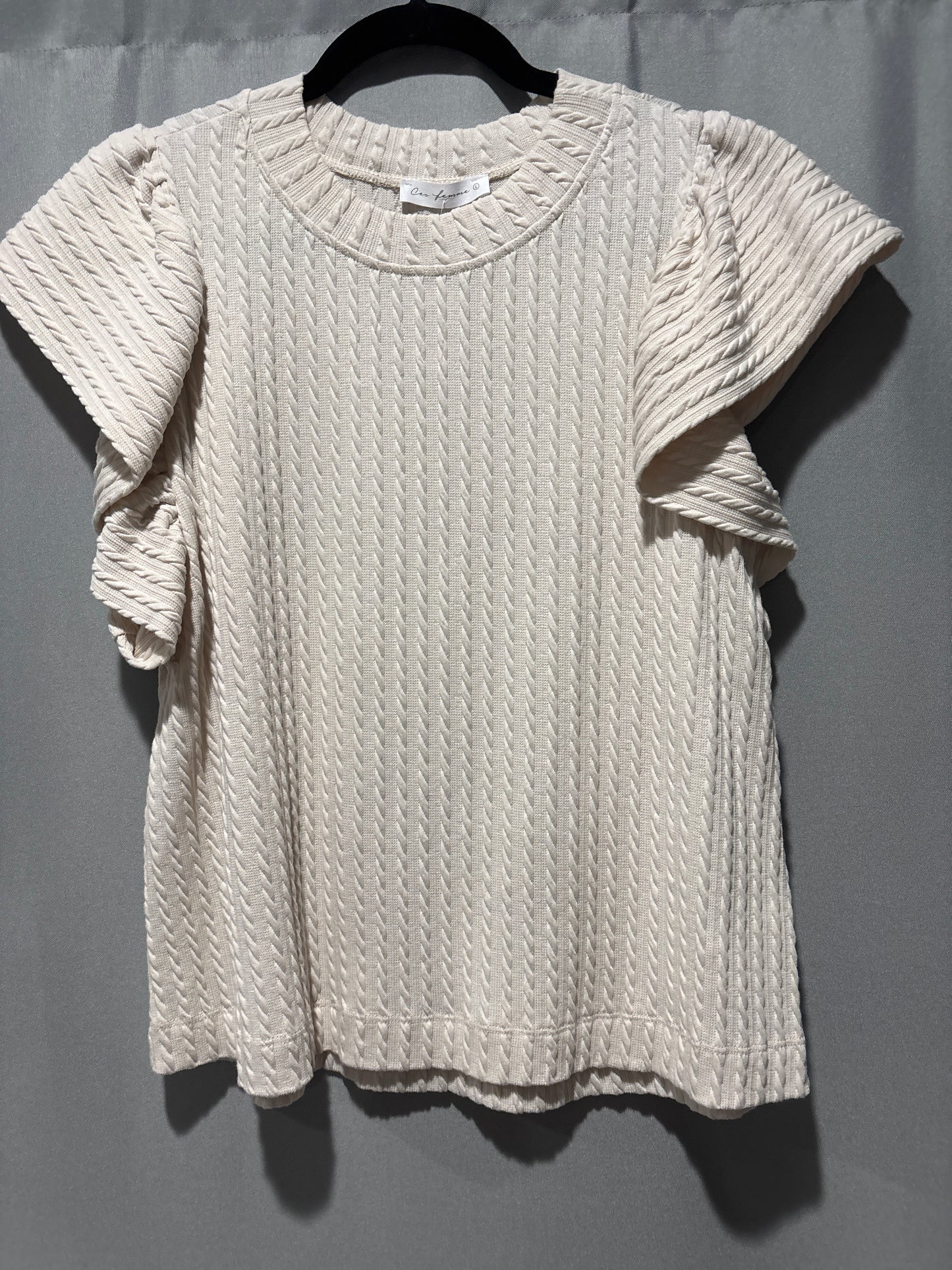 Flutter sleeve, textured, knit top