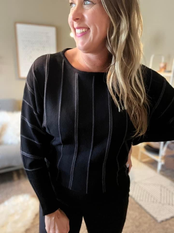 Long sleeve dolman sweater with stripe Liverpool black