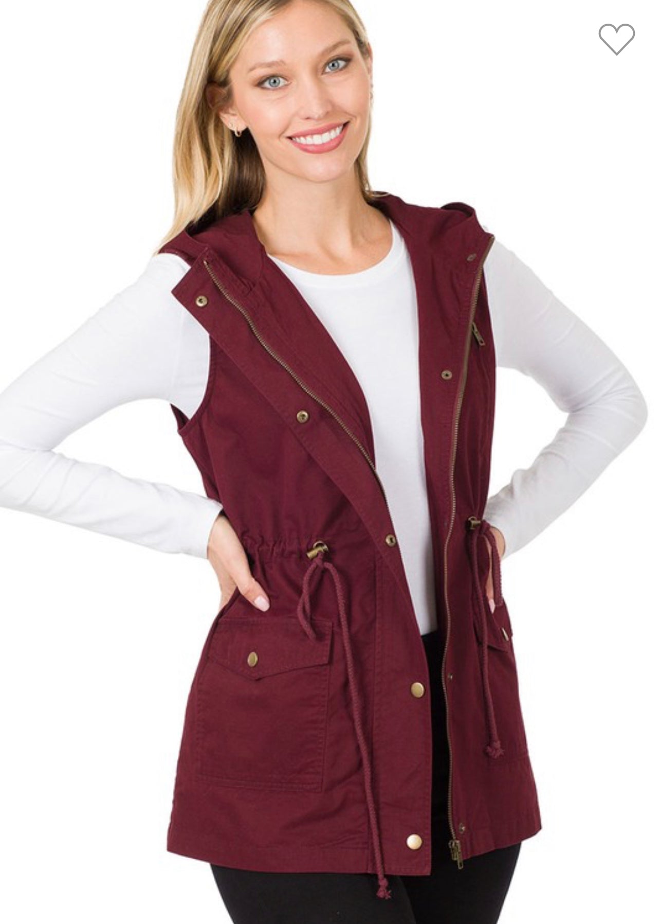 Drawstring waist military hoodie vest