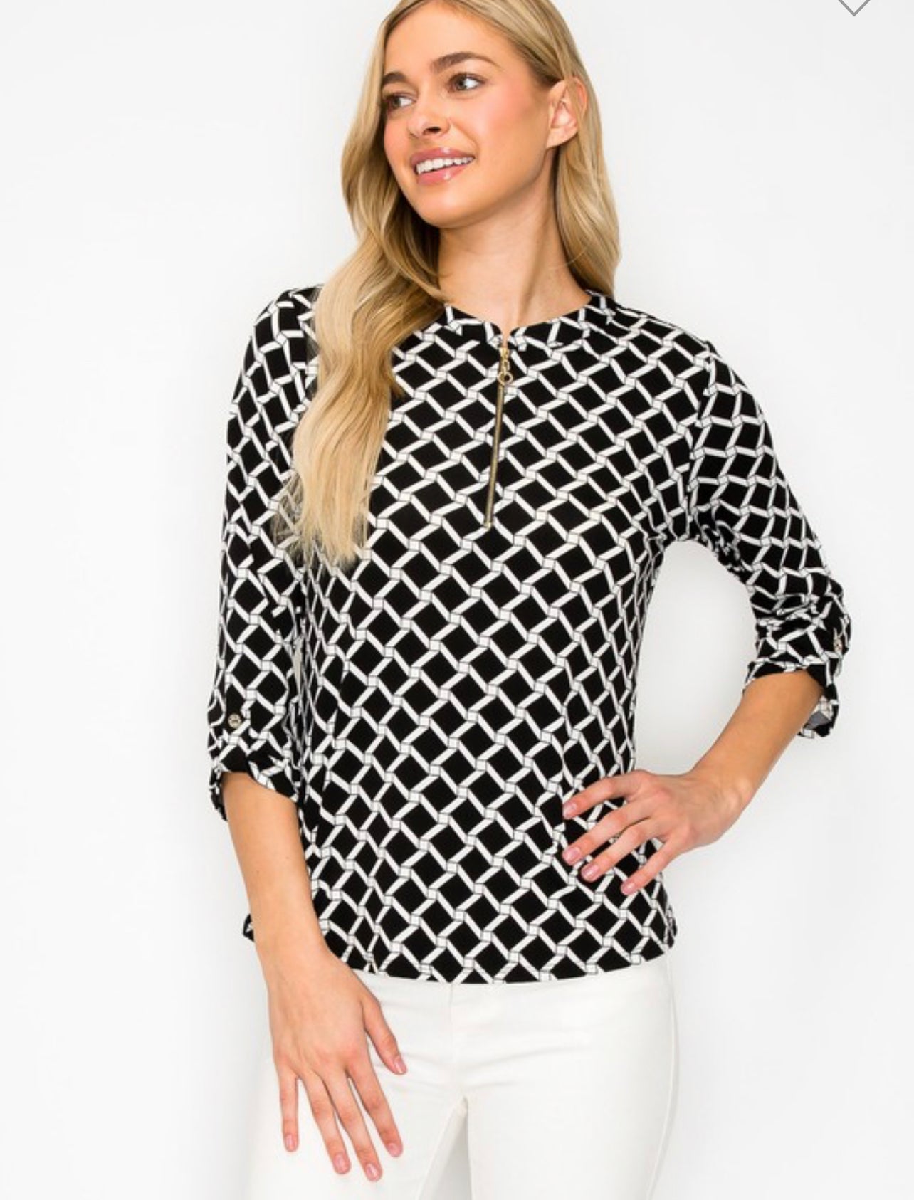 O-Ring zip printed blouse