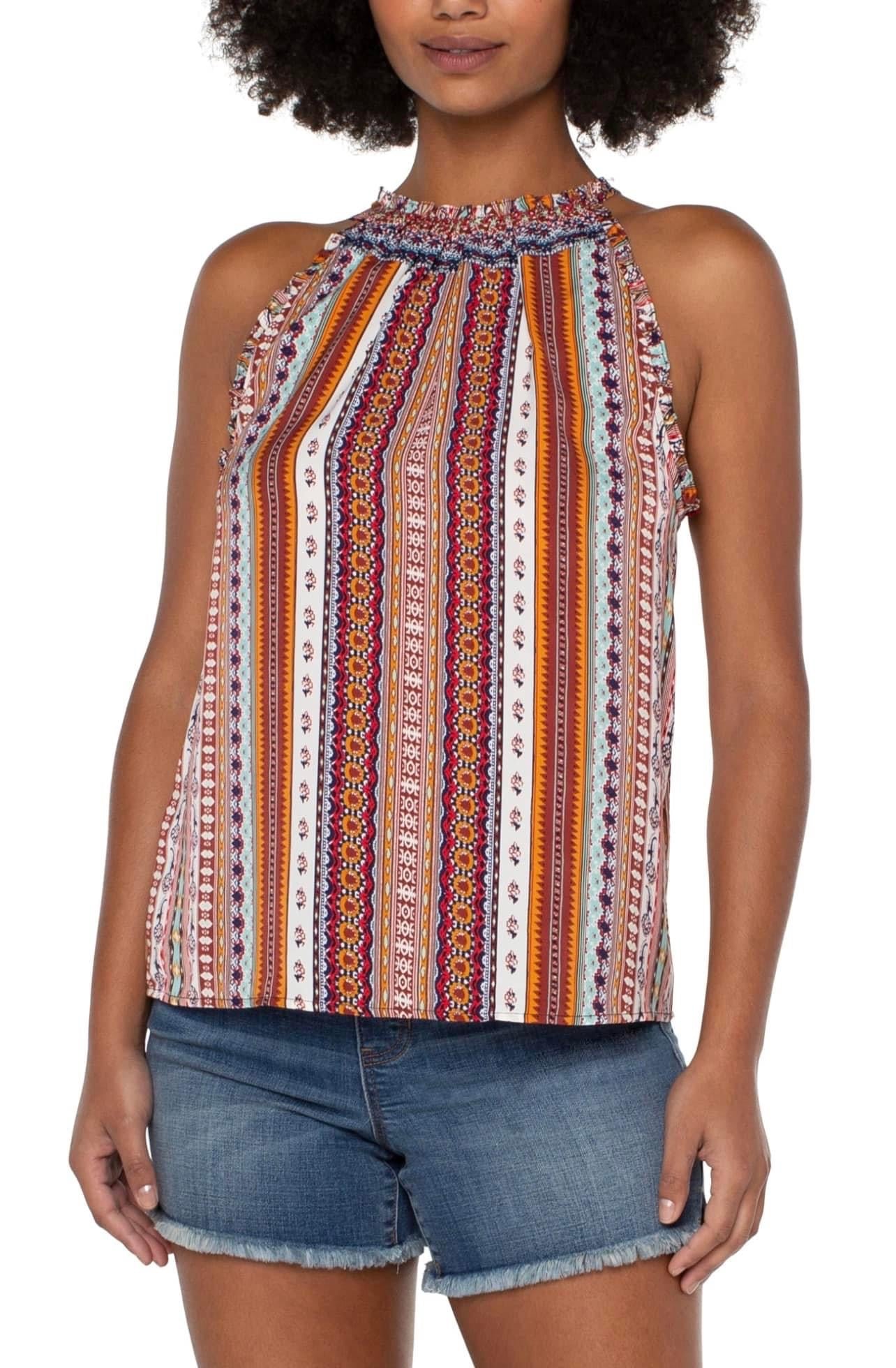 Sleeveless halter top carousel stripe liverpool