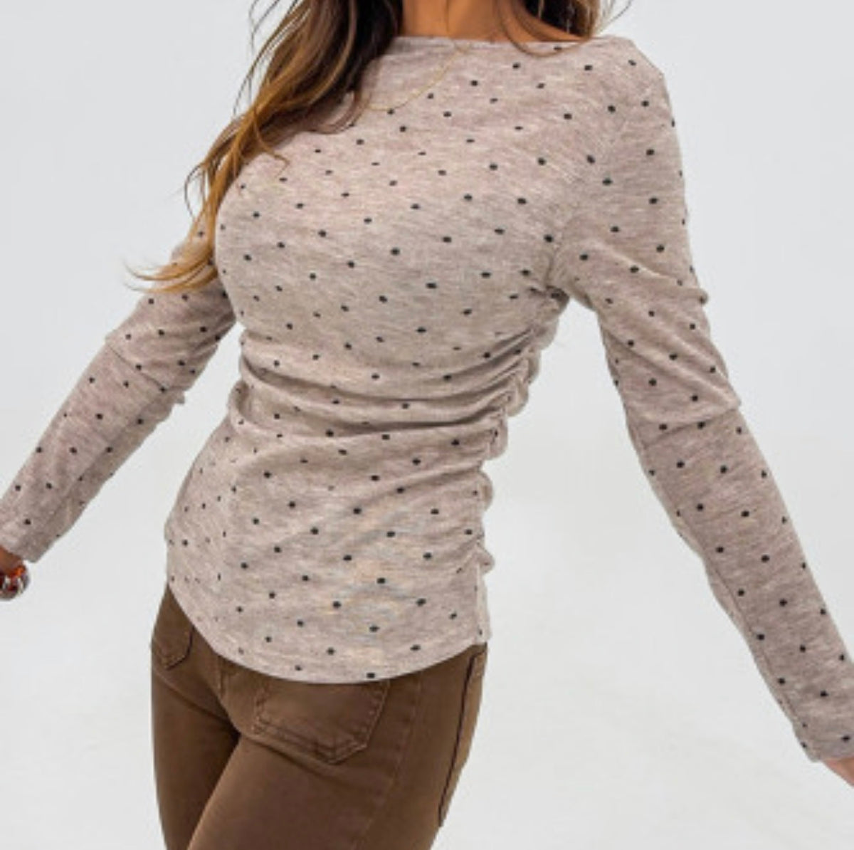 Polkadot boat neck, long sleeve T-shirt