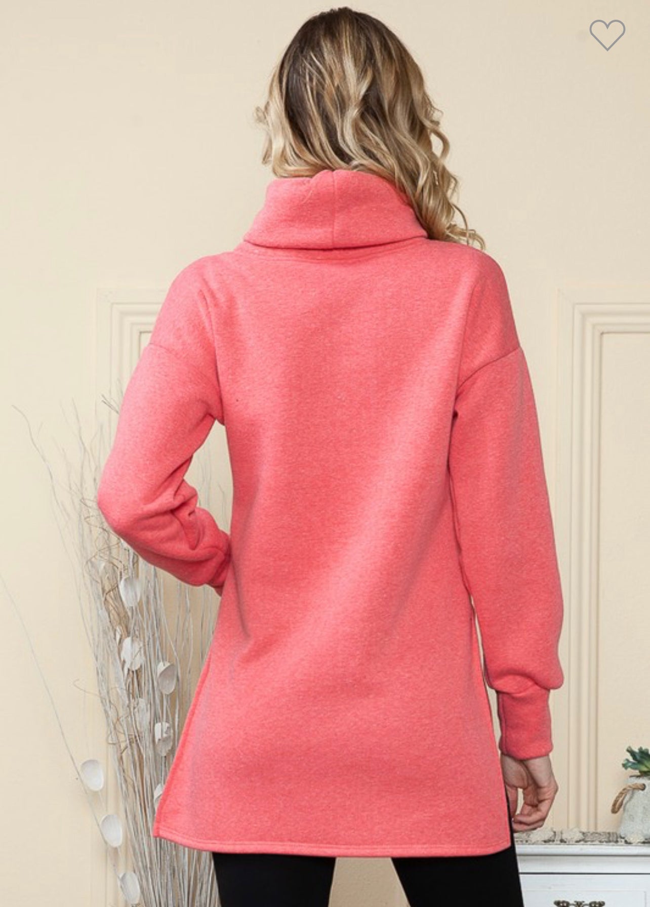 Solid turtle neck cozy tunic coral