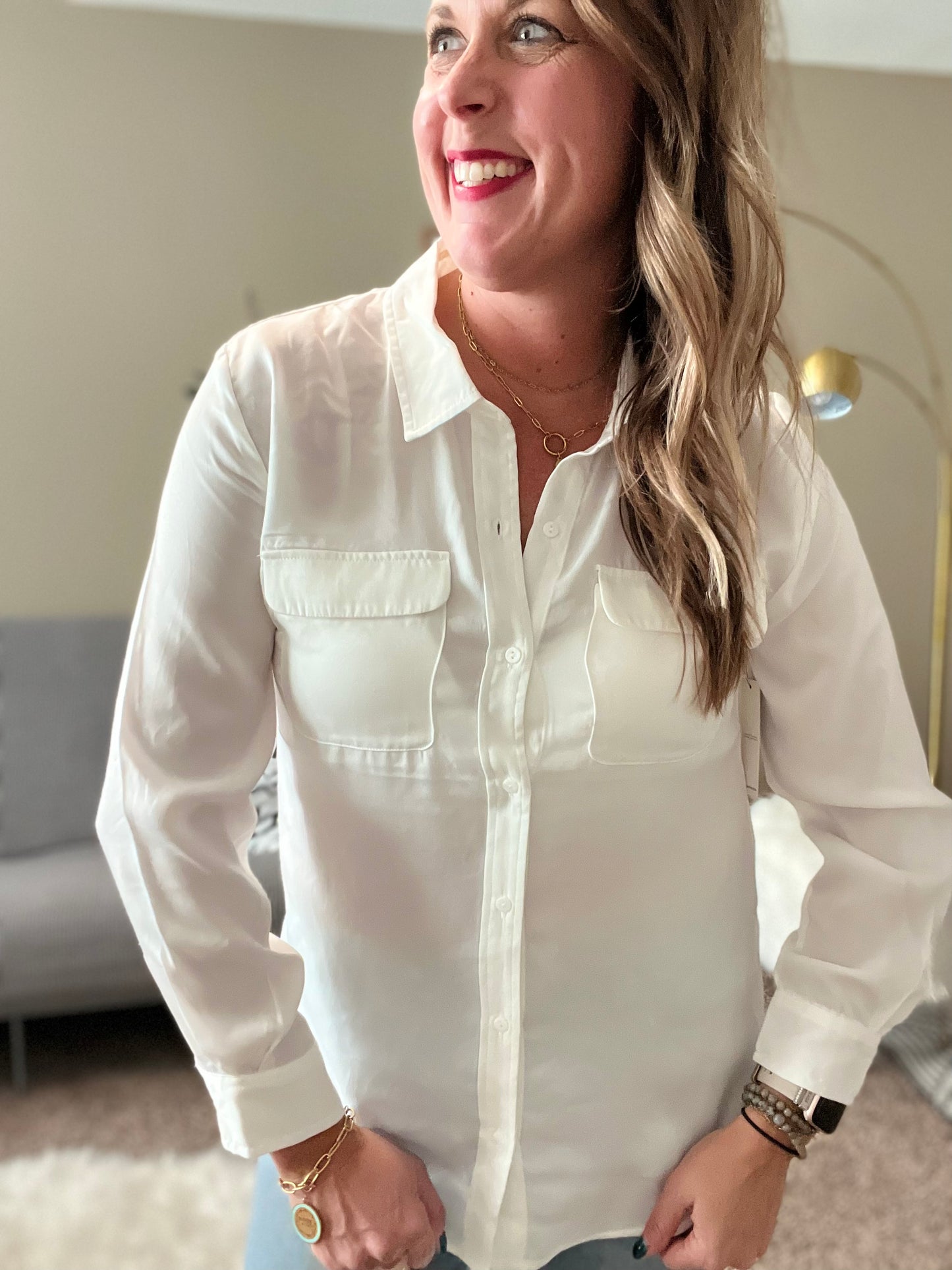 Button front woven blouse liverpool