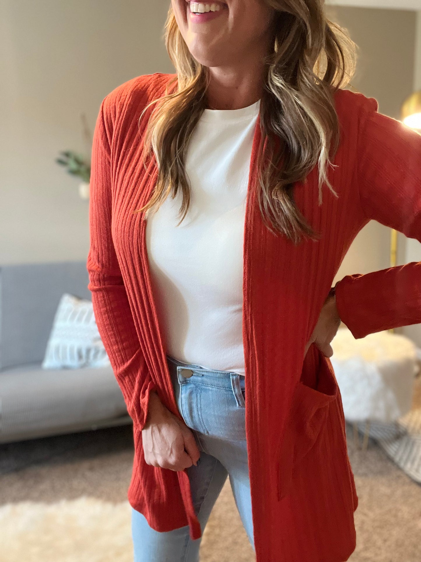 Cashmere variegated cardigan rust